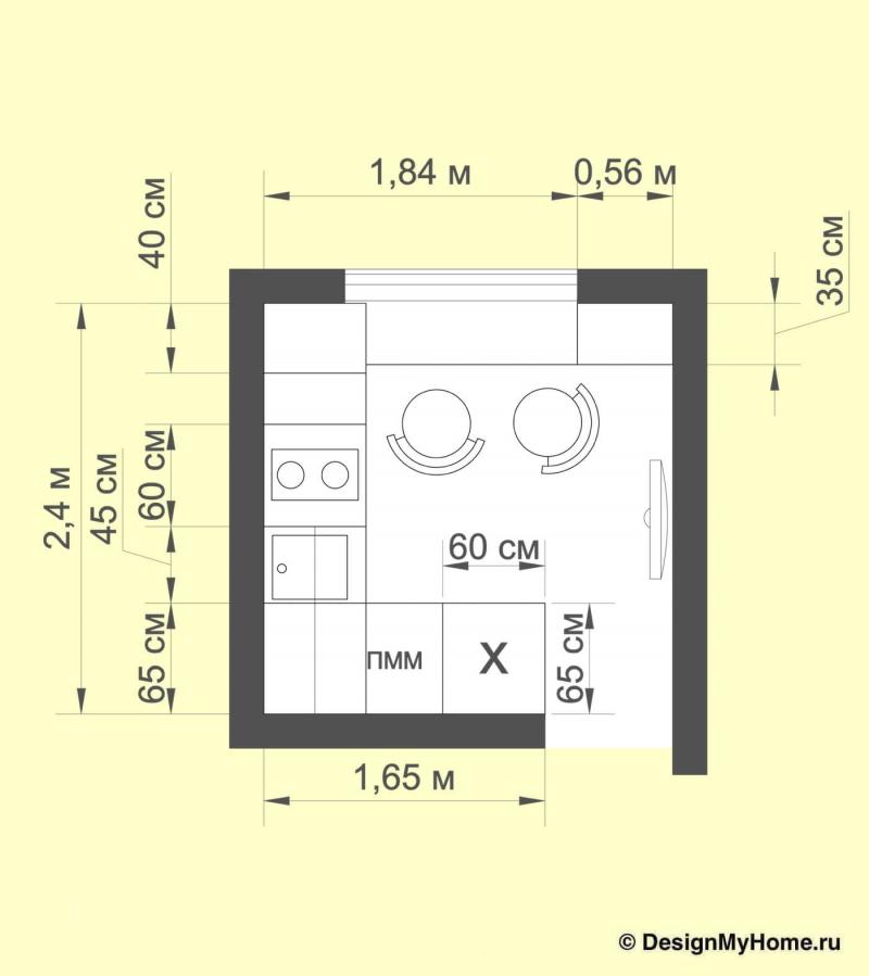 Планировка кухни 6 кв.м (Диана Пономарева, г. Москва)