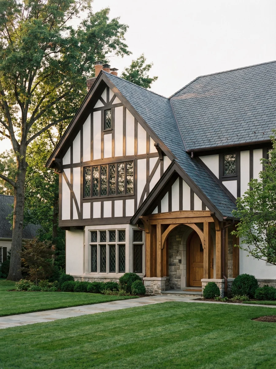 Фахверк и бетон: анатомия тренда на современный Тюдор
